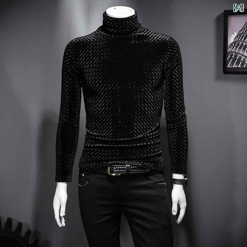 メンズ トップス 今めかしい トレンディ ハイネック プルオーバー 長袖 冬 ゴールド 起毛 韓国 トレンディ か細い プルオーバー プルオーバー