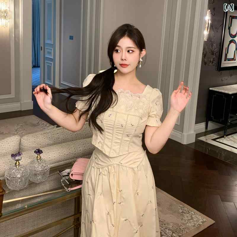 大きめサイズ レディース おしゃれ ファッション 婦人服 白 月光 歌 フレンチ スリム ウエスト スリム スクエアネック パール シフォン