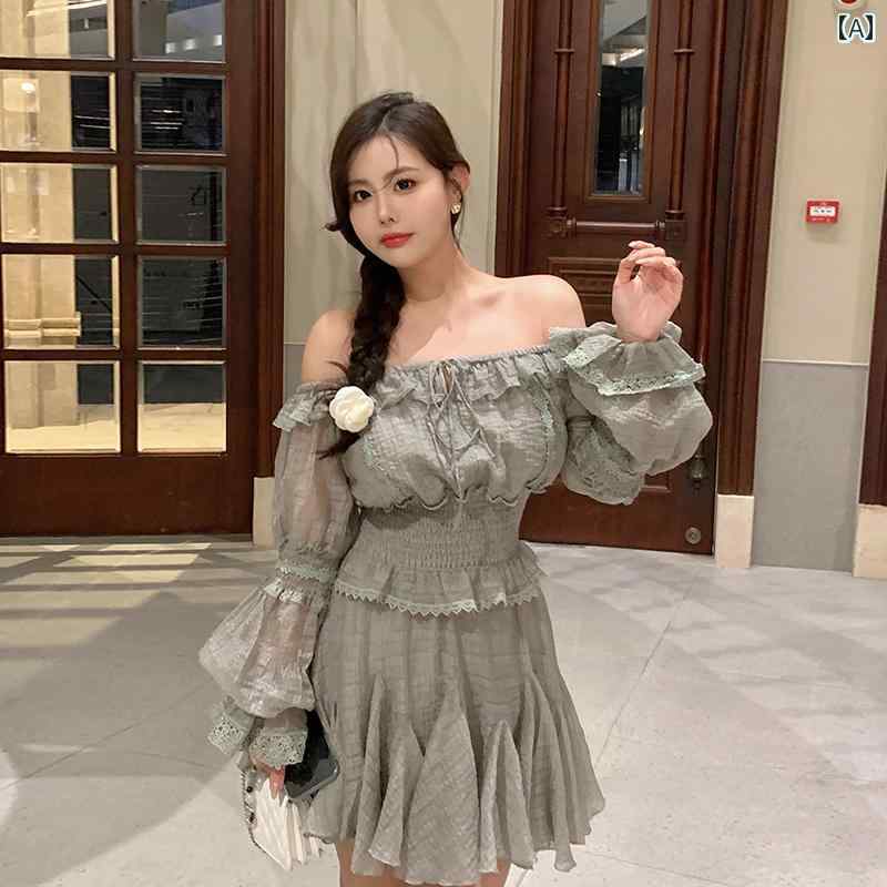 大きめサイズ レディース おしゃれ ファッション 婦人服 南 フランス 休日 イン Vネック 二重層 フリル ウエスト スリム