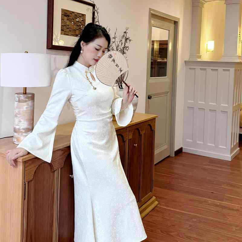 大きめサイズ レディース ファッション ぽっちゃり ジャカード ドレス スリム チャイナ風 チャイナ ドレス｜おうち健康生活