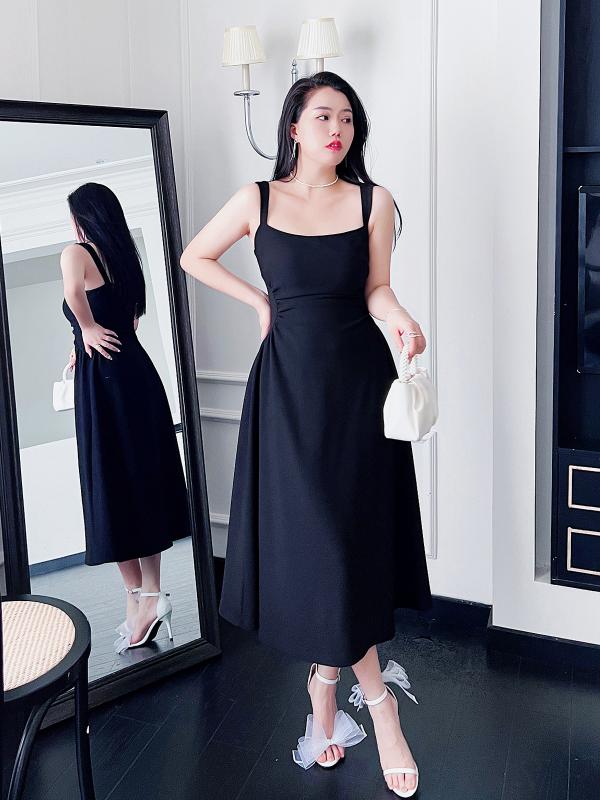 大きめサイズ レディース ファッション 婦人服 スクエアネック フレンチ ウエスト ロング スカート 夏 ブラック 肩ひも ドレス｜おうち健康生活 8,288円