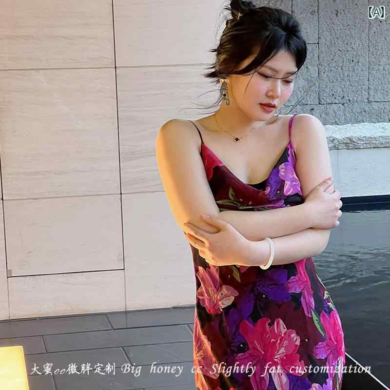大きめサイズ レディース ファッション 赤 袖 香り ユリ 花 肩ひも ドレス 夏 スリム スカート ぽっちゃり