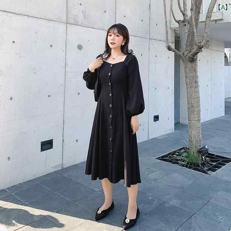 大きめ大きさ レディース 流行り物 烏兎 黒 体型覆いかぶせる か細い フレンチ ロング 真四角素っ首 長袖 御召しもの
