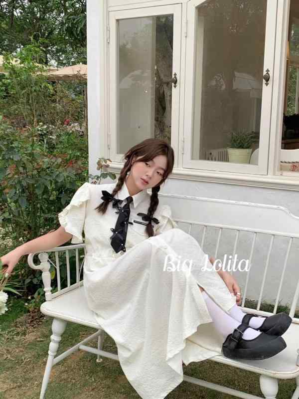 大きめサイズ レディース ファッション ビッグ ロリ カレッジ ドレス 夏 巾着 ウエスト ロング スカート JK