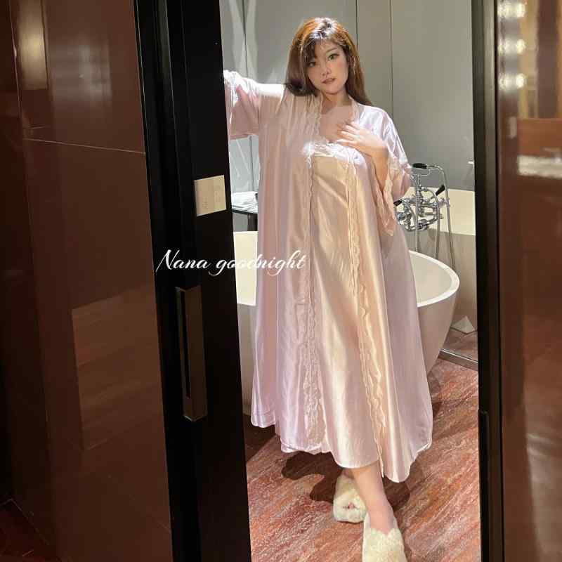 大きめサイズ ナイトウェア レディース セクシー フレンチ ひんやり 快適 春夏 ディザイア ホーム 服 ネグリジェ ナイトガウン 2点 セット｜おうち健康生活
