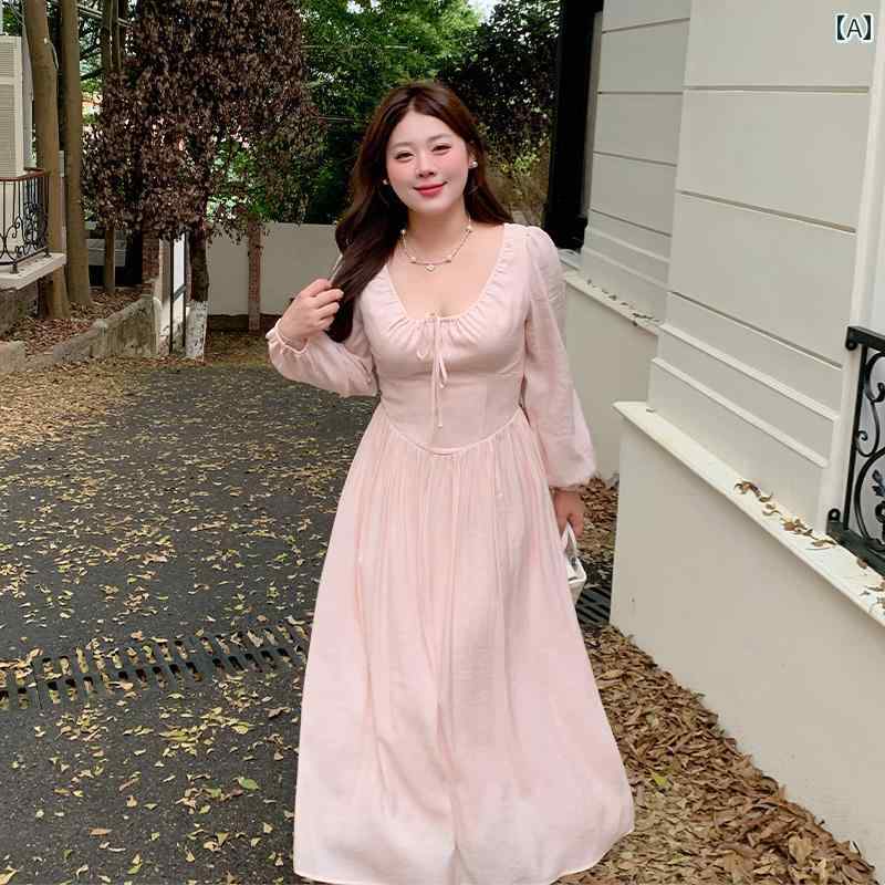 大きめサイズ レディース おしゃれ ファッション 五 花 ぽっちゃり フランス 長袖 ドレス 優しい 風 ウエスト スリム フェアリー スカート|おうち健康生活