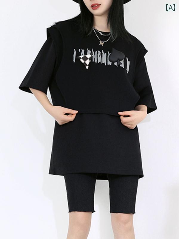 レディース ファッション おしゃれ レター プリント 半袖 Tシャツ ニット ラウンドネック セットアップ カジュアル 夏|おうち健康生活