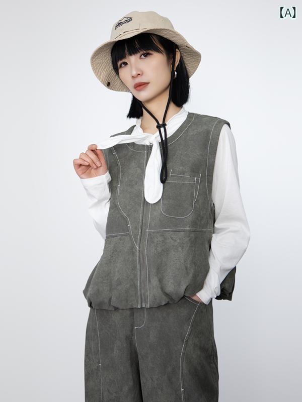 レディース ファッション おしゃれ 婦人服 ゆったり ラウンドネック ジッパー ベスト 春秋｜おうち健康生活