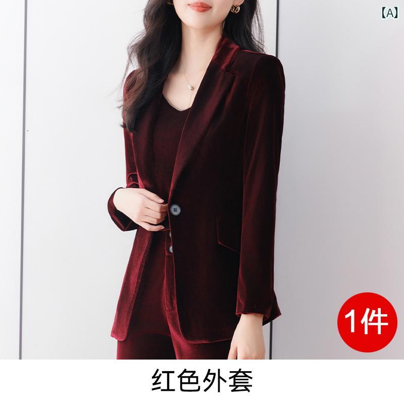 レディース ファッション おしゃれ 通勤 オフィス フォーマル 上品 レッド ゴールド 起毛 春秋 フェミニン ジャケット