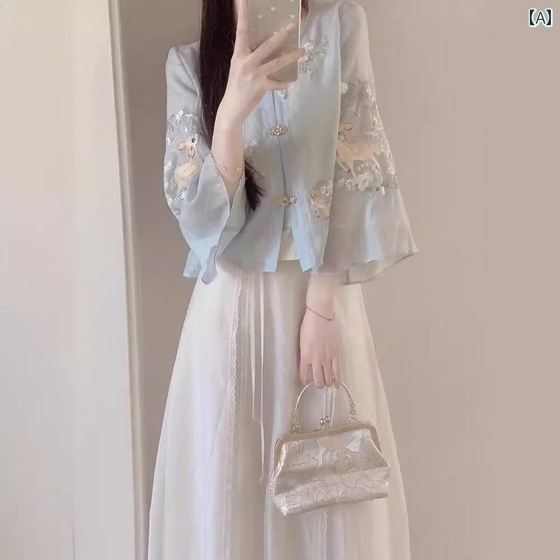 レディース 流行り物 今めかしい 女子らしい 瀬戸もの風 馬顔スコート セットアップ 夏 唐 装 瀬戸もの風 服 漢服 成年者