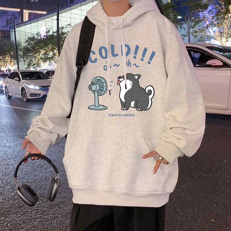 パーカー メンズ 綿 ヘビーウェイト 猫プリント フード付き プルオーバー ドロップショルダー ゆったり ルーズフィット 落ち感 カジュアル 秋冬