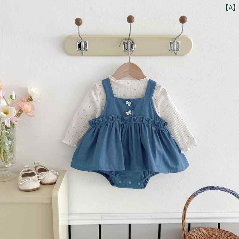 ベビー服 赤ちゃん かわいい 女児 春秋 幼児 フォレスト デニムオーバーオール スカート プリンセス 長袖 ボディセットアップ