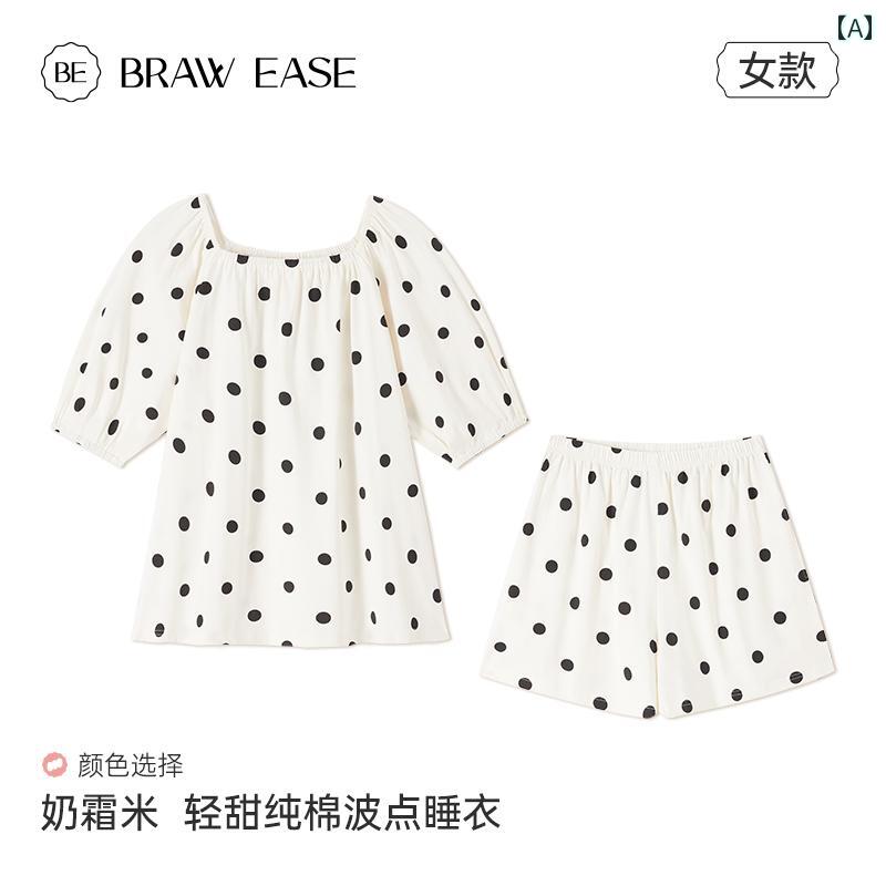 ルームウェア レディース リラックス パジャマ プレゼント 綿 夏 半袖 ショート パンツ ドット セット 新 夏｜おうち健康生活