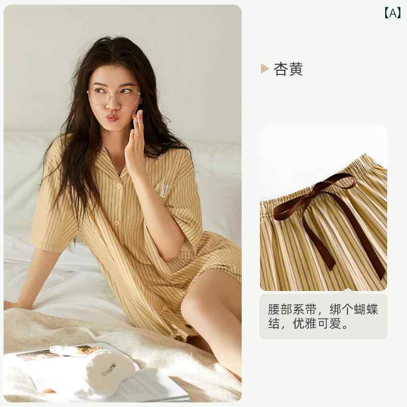 ルームウェア レディース リラックス パジャマ プレゼント 夏 コットン 半袖 ショート パンツ 半袖 ファッション ストライプ 薄手 涼しい 涼しい｜おうち健康生活