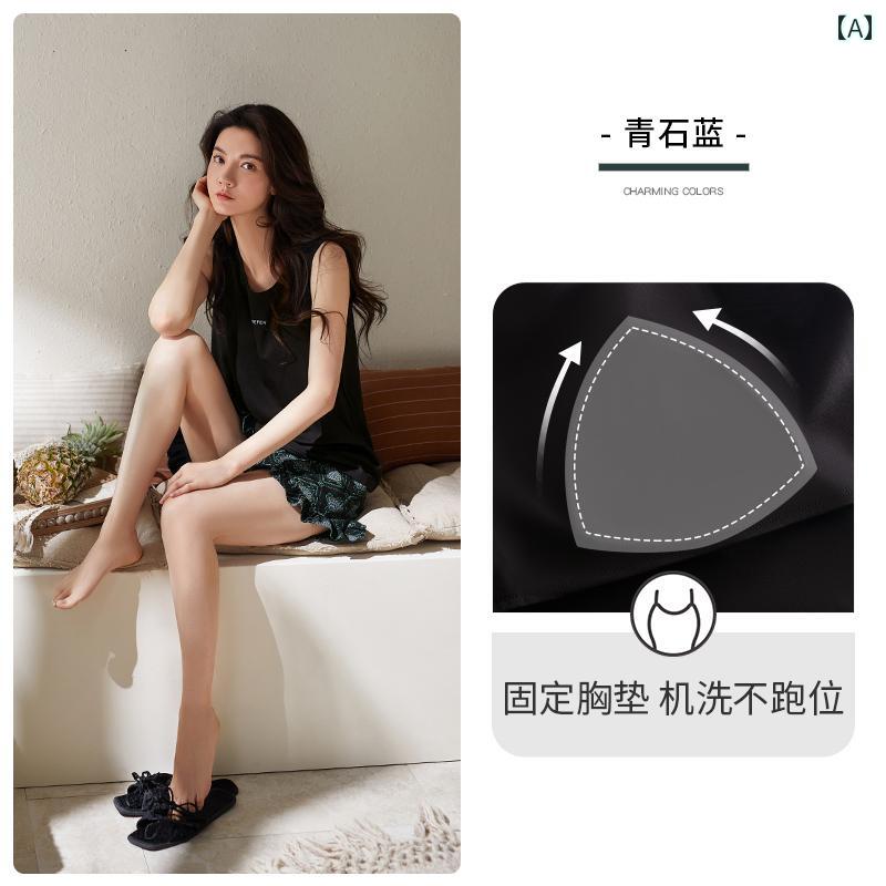 ルームウェア レディース リラックス パジャマ プレゼント 胸パッド 夏 モダールコットン ベスト ノースリーブ ショート パンツ 家 着 外出 着も｜おうち健康生活