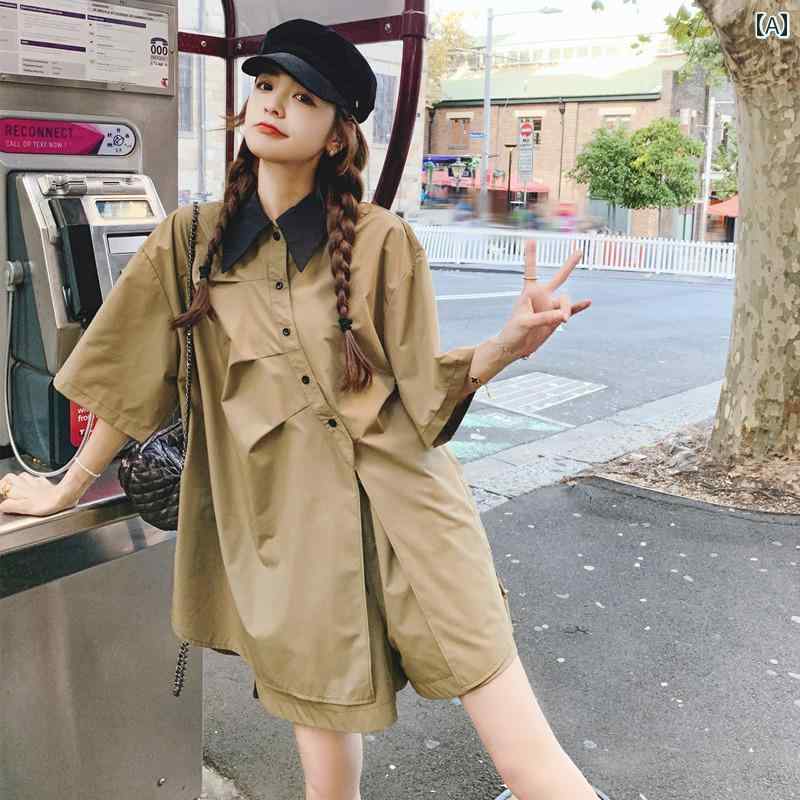 レディース ファッション ゆったり おしゃれ カーキ 味 服装 カジュアル スリム プチ スーツ 夏 セットアップ スーツ|おうち健康生活