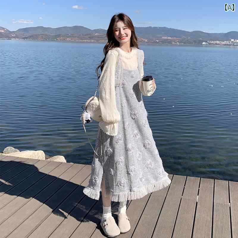 レディース 流行り物 ゆったり 今めかしい 人懐っこい 出で立ち ローマン的 フレンチ 御花 タッセル 肩吊りひも ロング スコート 下つ方 プルオーバー セットアップ お召しもの 仙女 春