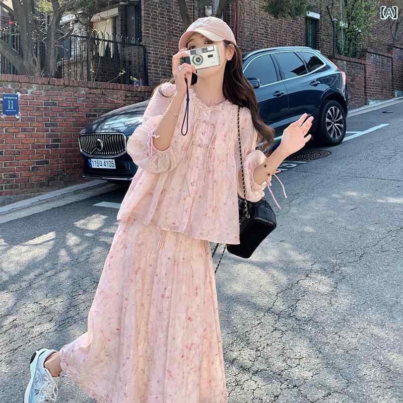 レディース ファッション ゆったり おしゃれ ピンク 優しい 服装 甘くて 感じさせにくい 花柄 ベビー シャツ スリム スカート セットアップ ドレス 春｜おうち健康生活