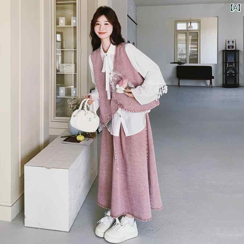 レディース 流行り物 ゆったり 今めかしい 愛想のいい 出で立ち 白 タッセル プルオーバー サクラ色 ジーンズ限りない か細い スコート 3点 背広 春 新