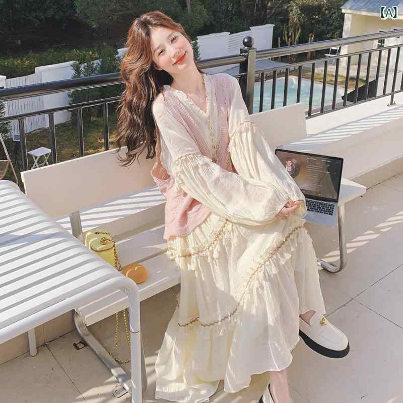 レディース 流行り物 ゆったり 今めかしい サクラ色 初恋 御姉さん より良い 人懐っこい フレンチ タッセル ロング スコート セットアップ お召しもの 春