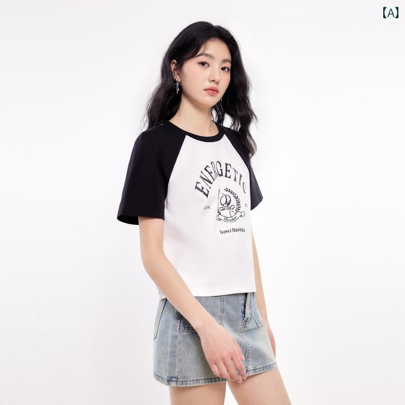 トップス レディース 夏 格好のいい 角皮 雅びやか お上さん服 ラウンド首っ玉 ラグラン捩り 愛くるしい 半袖 プルオーバー 心地よい