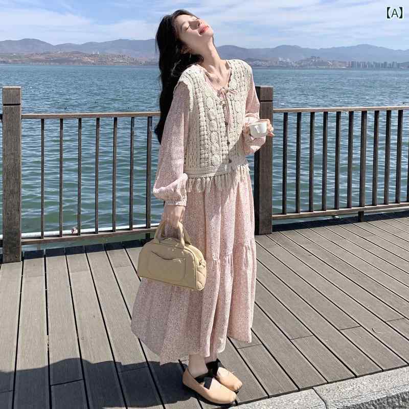 セットアップ レディース カジュアル おしゃれ 上品 ピンク 初恋 休日 花柄 ロング スカート タッセル レース ベスト ドレス 春