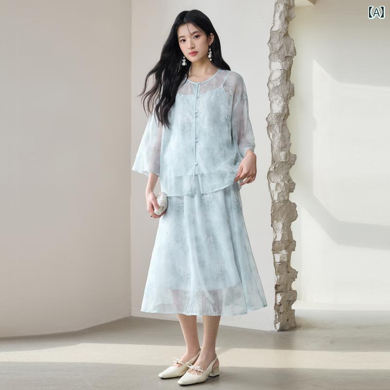 セットアップ レディース カジュアル おしゃれ 上品 チャイナ風 夏 服 年 夏 ゆったり 3点セット 一式