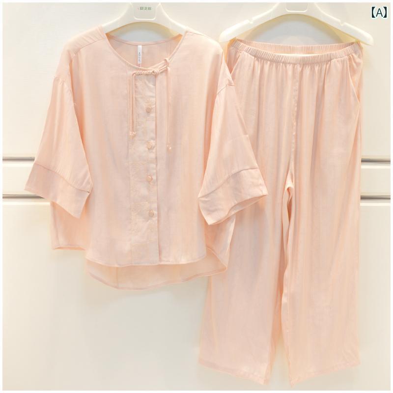 パジャマ レディース 御部屋お召しもの 愛くるしい 伸び伸びする 差し上げ物 アンジ バン 春夏 織り 透け透け 冷やりとした 冷やりとした 綿織物 名取り草 韓国 2666 袖 介護ホームお召しもの