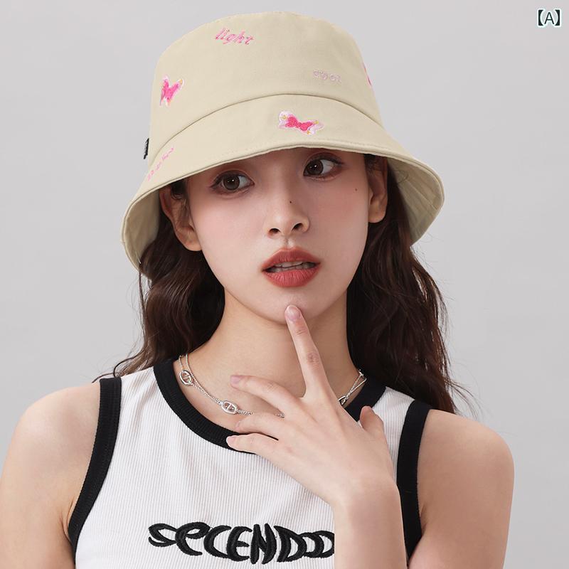 レディース 帽子 おしゃれ カジュアル 普段使い フィッシャーマン ハット 春夏 旅行 サン ベイスン ハット 韓国 カジュアル 蝶 刺繍 日焼け防止 サンハット