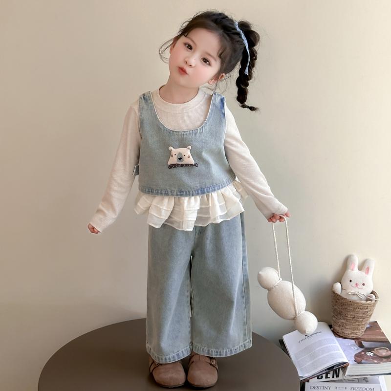 セットアップ 女の子 春物 子供服 デニム おしゃれ 女の子 春秋 ベスト