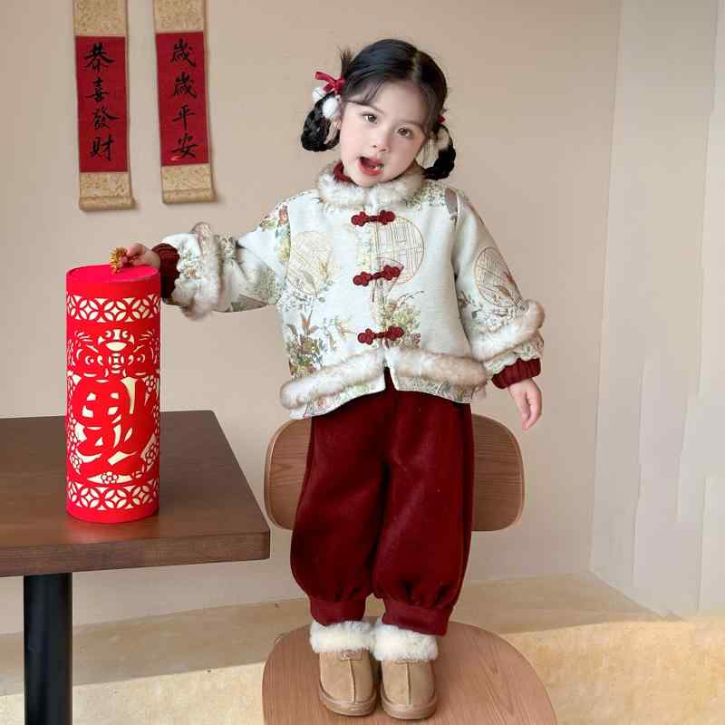 漢服 女の子 子供 厚手 冬服 春節 お正月 普段着 ベビー服 新年