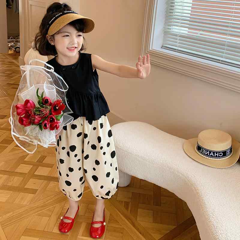 女の子 おしゃれ ベスト ウエスタン 夏 服 年 子供 サスペンダー トップス 女児 カジュアル セットアップ