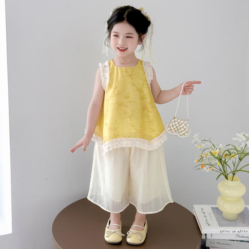 セットアップ 女の子 夏 ノースリーブ 薄手 涼しい 涼しい チャイナ風 2点セット 子供服 ゆったり