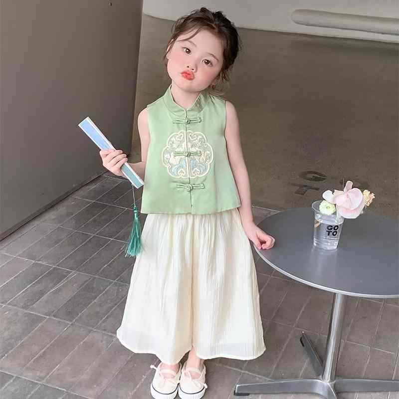 セットアップ 女の子 夏服 薄手 涼しい チャイナ風 ベスト 上下 2点 セット 子供服 ベビー服 セットアップ 女の子 夏服 薄手 涼しい 中華風 ベスト 上下 2点 セット 子供服 ベビー服