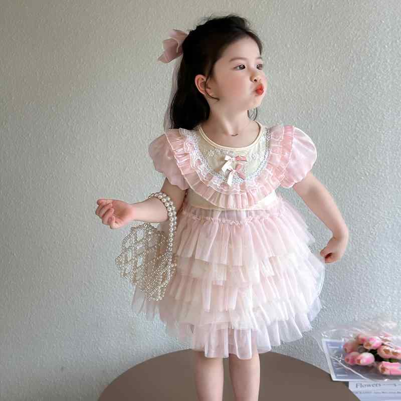 ワンピース 女の子パフスリーブチュール ふんわり ふんわり夏向き薄手 涼しい 涼しいベビープリンセススカート夏服