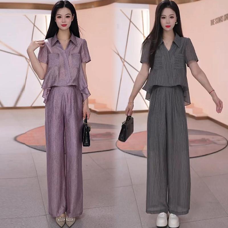 馬鹿でかい大いさ セットアップ レディース 夏 夏服 着こし 上下書き割り 今めかしい 好いたらしいめ 広広としたズボン下 2点