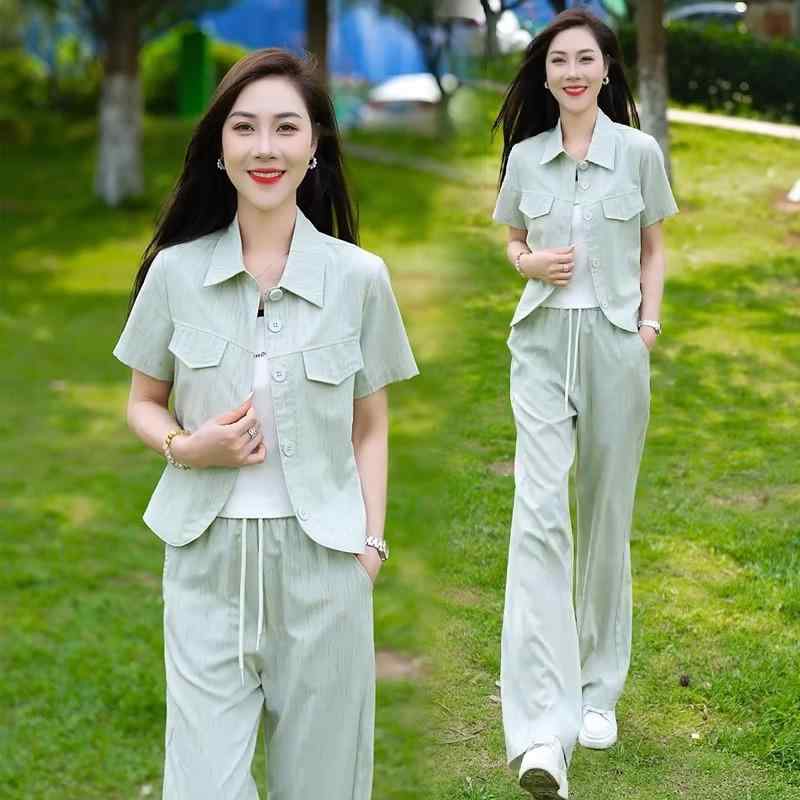 馬鹿でかい大きさ セットアップ レディース 夏物 薄っぺら 冷やりとした 今めかしい 夏服 着こなし 2点仕掛ける