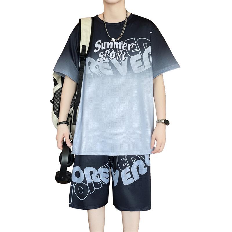 Tシャツ 男の子 中学生 春夏 接触冷感 半袖 セットアップ スポーツウェア バスケットボール 通気性 ルームウェア ゆったり 薄手 クルーネック ポリエステル ロゴプリント