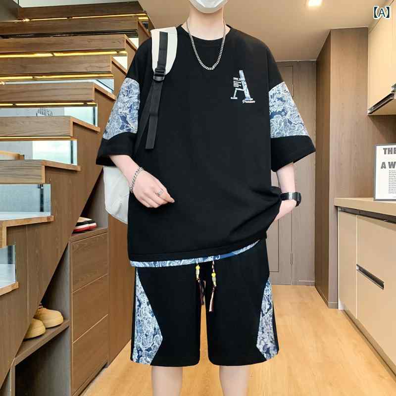 セットアップ メンズ ジュニア 半袖 Tシャツ ショートパンツ 上下セット ツーピース 春夏 普段使い スポーツ トレンド 薄手 ポリエステル 吸湿速乾 通気性 部屋着