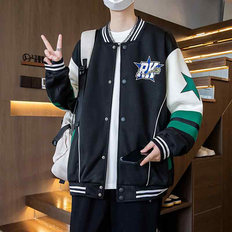 ジャケット 男の子 ジュニア 中学生 高校生 スタジャン 春秋 ゆったり ビッグシルエット 切り替え フード付き 綿混 ポリエステル裏地 耐久性 普段使い 韓国風 ファッション 長袖
