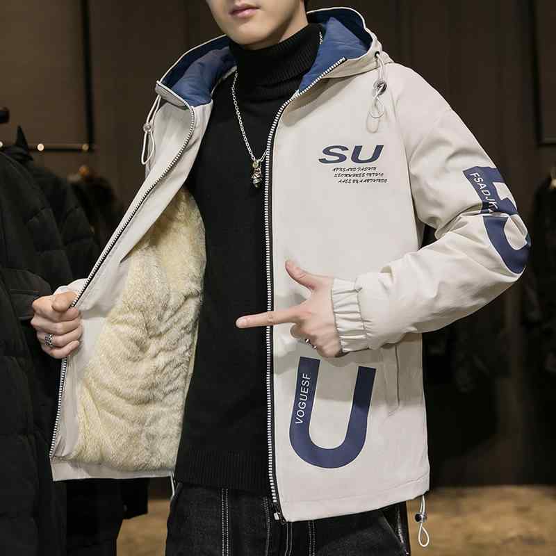 ジャケット メンズ 韓国風 トレンド 秋冬 裏ボア 厚手 保温 フード付き アウター 男性用 パーカー 暖かい カジュアル 防寒 ポリエステル