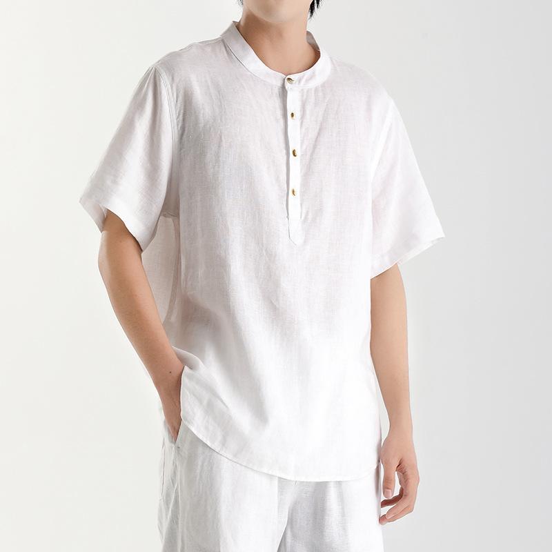 Tシャツ メンズ リネン 麻 半袖 中国風 チャイナ風 ゆったり 薄手 接触冷感 吸湿速乾 盤ボタン レトロ 復古 カジュアル 普段使い トップス 夏
