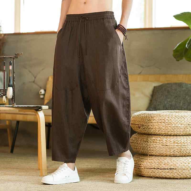 カジュアルパンツ メンズ リネン ゆったり テーパード ハーレムパンツ 9分丈 薄手 軽量 通気性 ノーアイロン 大きいサイズ 普段使い 春夏
