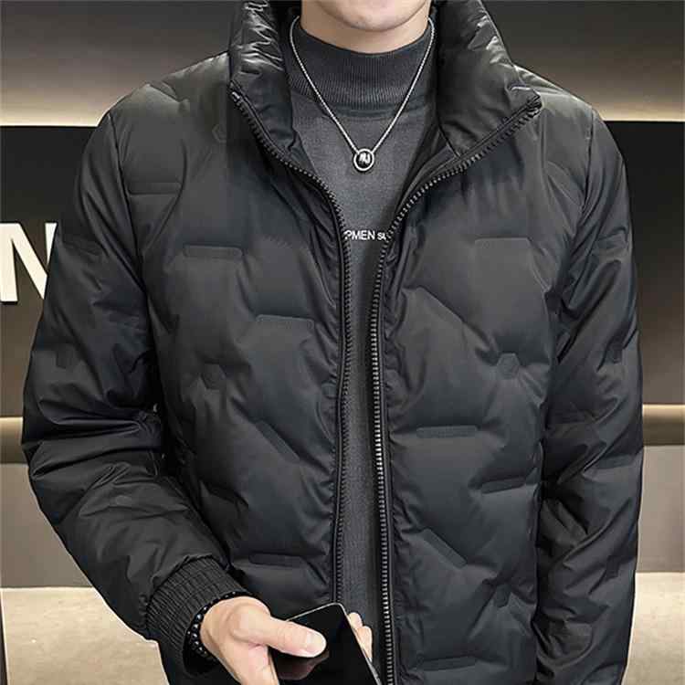 ダウンジャケット メンズ 男性 冬物 カジュアル 無地 スタンドカラー ショート丈 軽量 薄手 保温 防寒アウター ホワイトダックダウン ポリエステル スリムフィット 上質