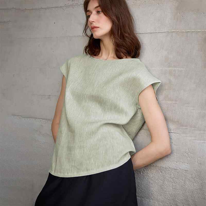 Tシャツ レディース 春夏 トップス 綿麻 リネン 接触冷感 半袖 クルーネック フレンチスリーブ フリル袖 ゆったり シンプル 無地 大きいサイズ 普段使い ナチュラルカラー カットソー