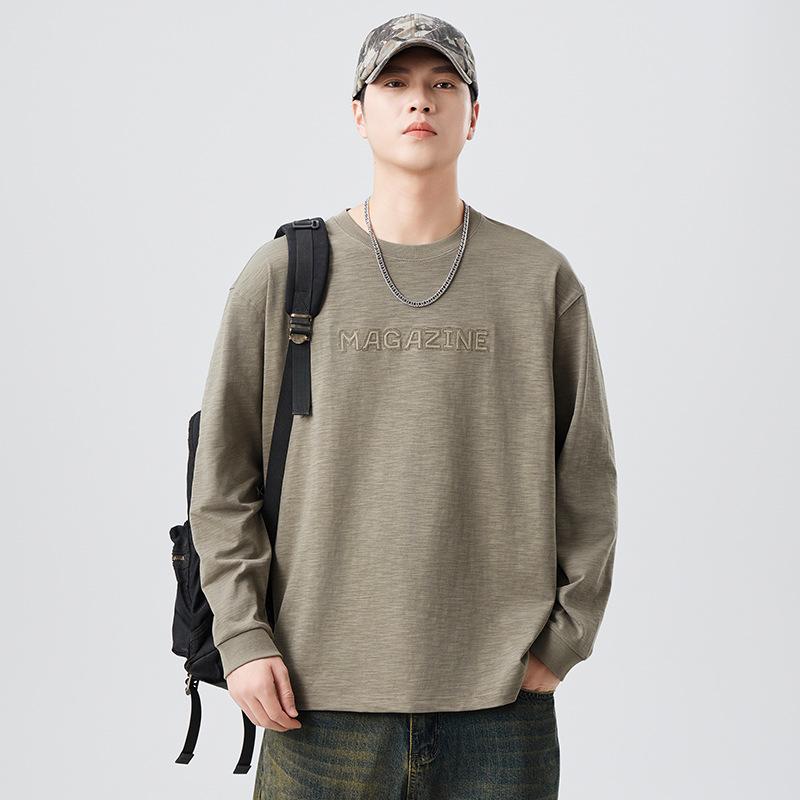 Tシャツ メンズ 長袖 クルーネック オーバーサイズ ビッグシルエット 綿 高級感 アメリカンカジュアル 春秋 吸湿速乾 トップス 普段使い デイリーユース