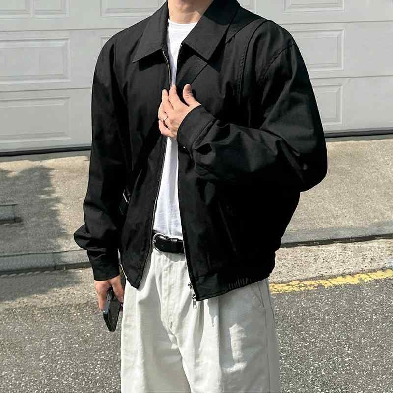 ジャケット メンズ 男性用 ショート丈 襟付き ゆったり ルーズフィット 春秋 韓国風 きれいめカジュアル スタイリッシュ トレンド シンプル アウター ポリエステル