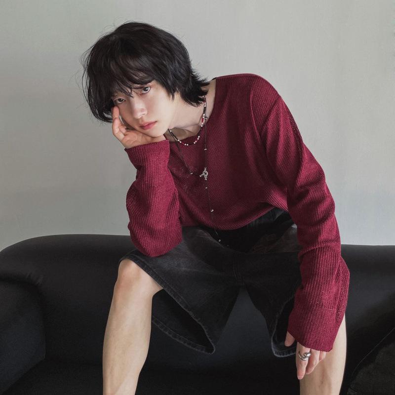 Tシャツ メンズ 男性用 長袖 クルーネック 丸首 ゆったり ルーズ 薄手 軽量 通気性 UVカット 紫外線対策 再生繊維 韓国風 おしゃれ カジュアル 夏服｜おうち健康生活