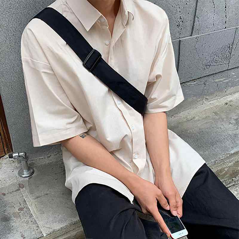 シャツ メンズ 半袖 夏 薄手 接触冷感 ポリエステル ルーズシルエット ゆったり 韓国風 カジュアル クール レギュラーカラー 無地 ホワイト カーキ 普段使い リラックス