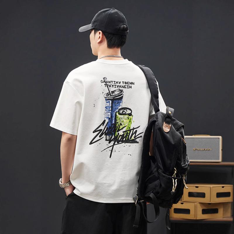 Tシャツ メンズ 半袖 クルーネック オーバーサイズ 吸湿速乾 接触冷感 薄手 通気性 綿混 ロゴ刺繍 プリント カジュアル 普段使い トップス 春夏 ホワイト ブラック